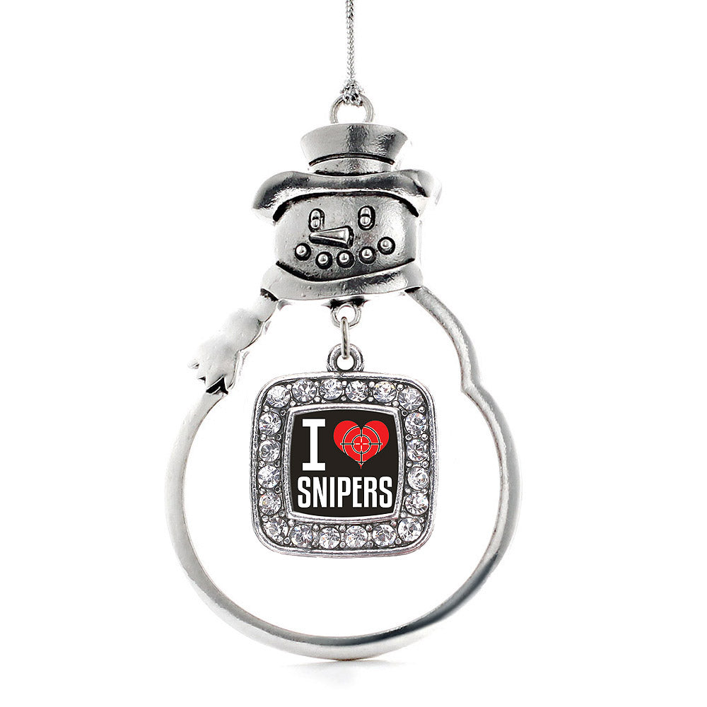 Silver I Love Snipers Square Charm Snowman Ornament