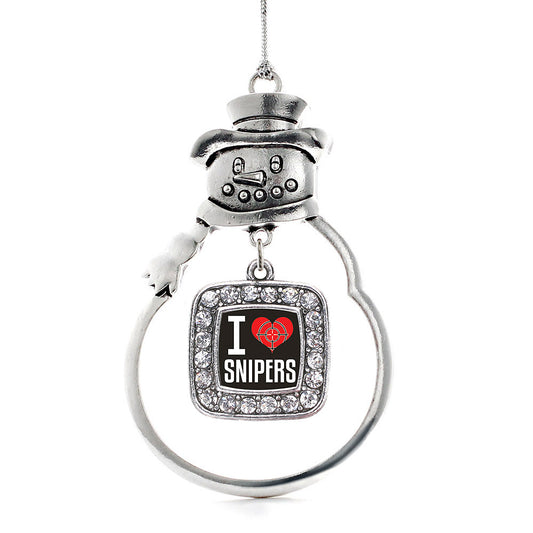 Silver I Love Snipers Square Charm Snowman Ornament