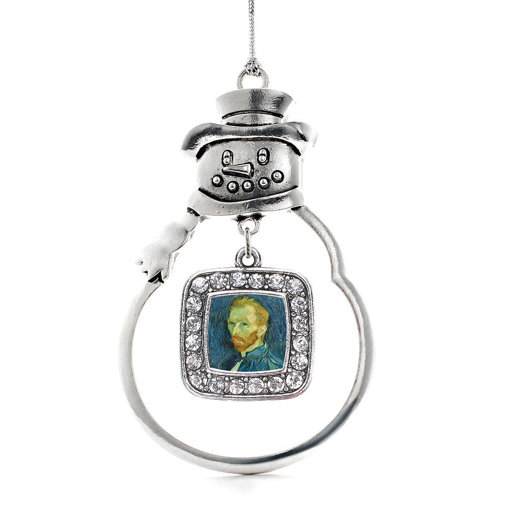 Silver Vincent Van Gogh Square Charm Snowman Ornament