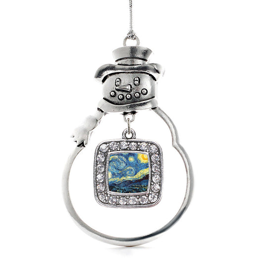 Silver Starry Night Square Charm Snowman Ornament