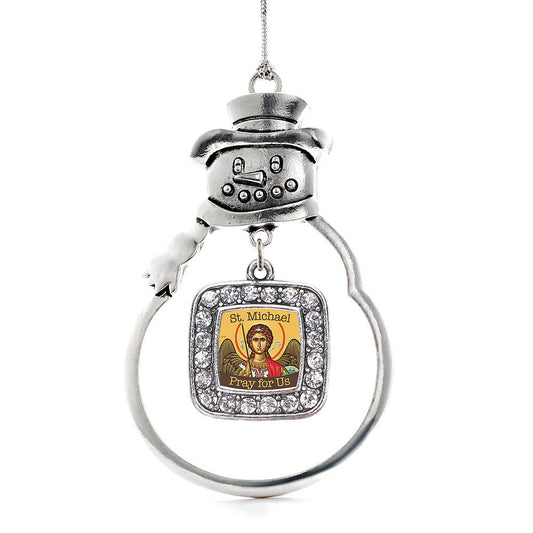 Silver St. Michael Square Charm Snowman Ornament