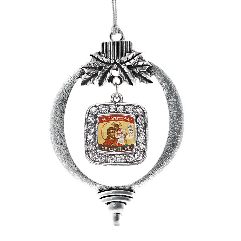 Silver St. Christopher Square Charm Holiday Ornament