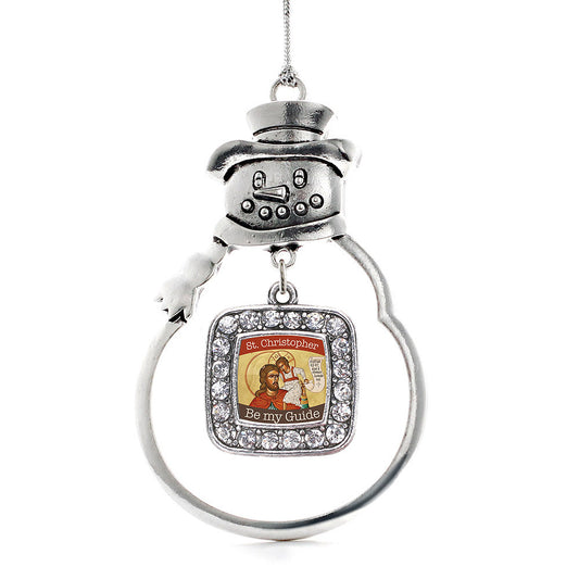 Silver St. Christopher Square Charm Snowman Ornament