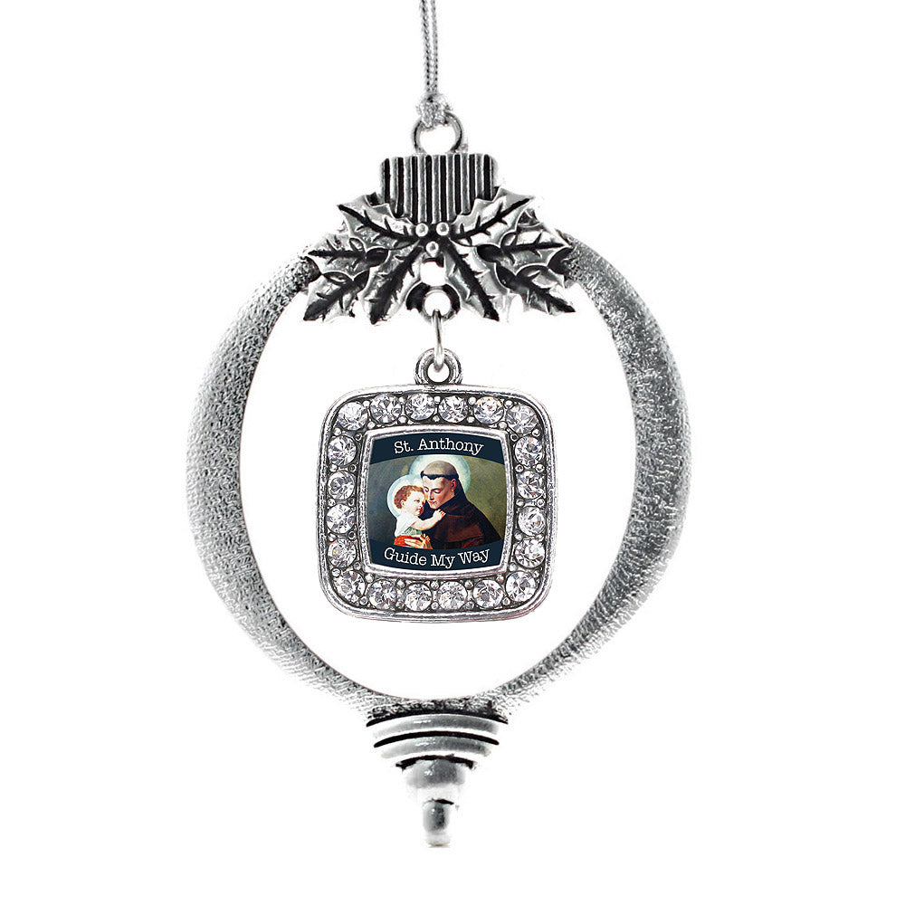 Silver St. Anthony Square Charm Holiday Ornament