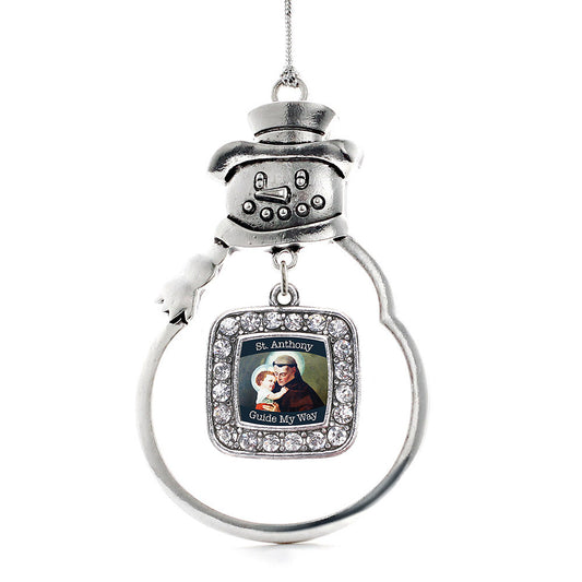 Silver St. Anthony Square Charm Snowman Ornament