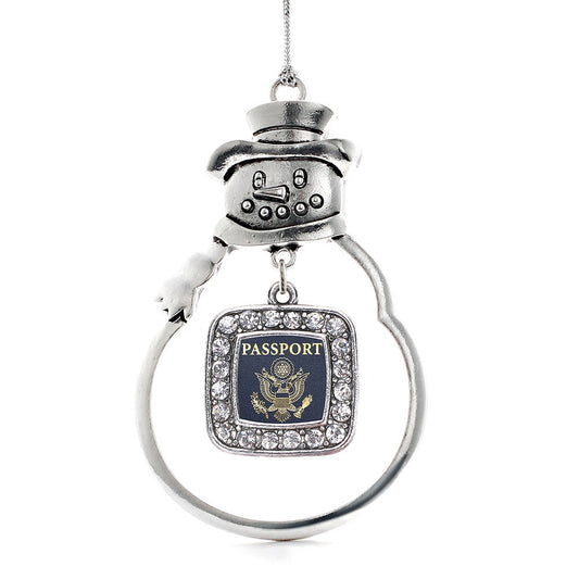 Silver Passport Square Charm Snowman Ornament