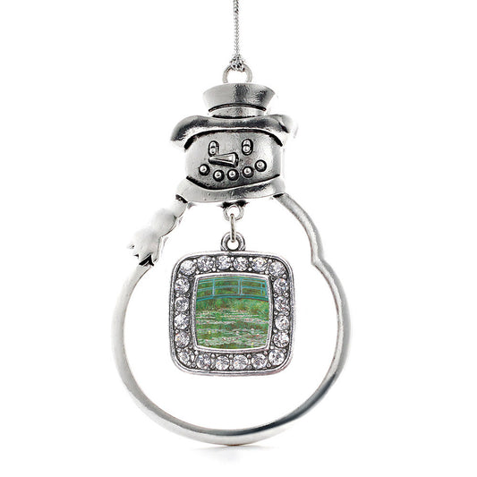Silver Monet Lily Pond Square Charm Snowman Ornament