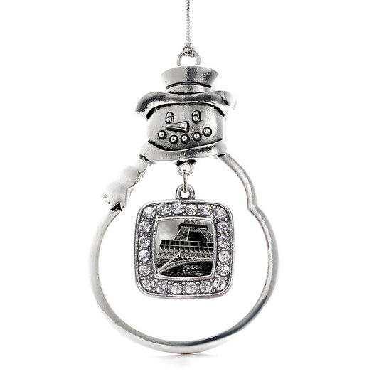 Silver Black and Grey Eiffel Tower Square Charm Snowman Ornament