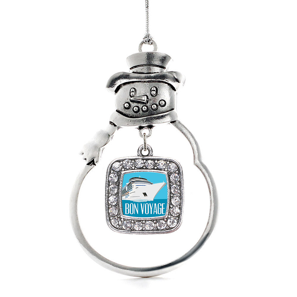 Silver Bon Voyage Cruise Square Charm Snowman Ornament