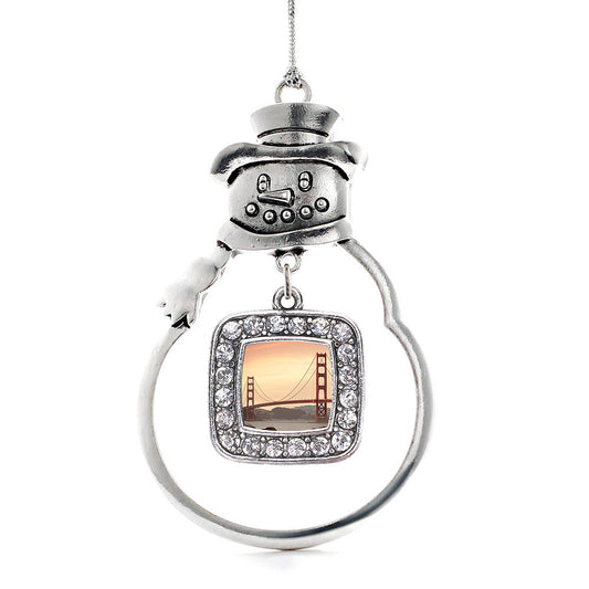 Silver Baker Beach Square Charm Snowman Ornament