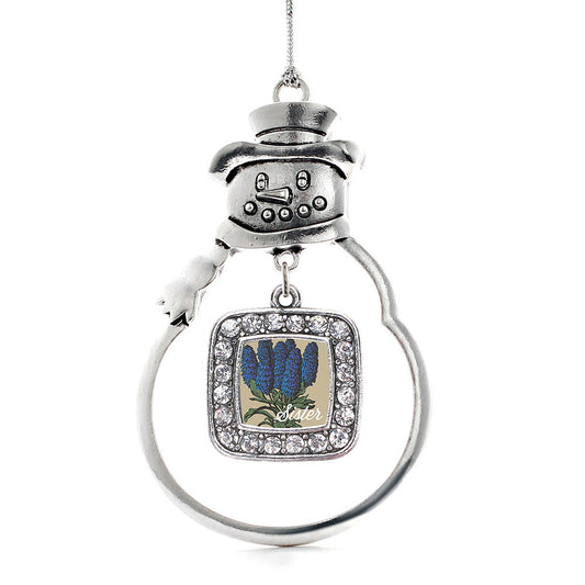 Silver Sister Delphinium Flower Square Charm Snowman Ornament