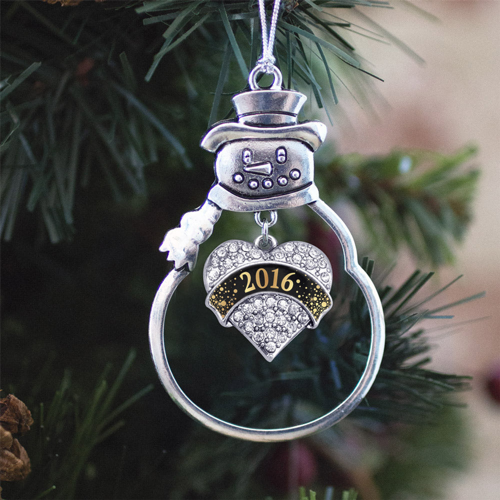 Silver Black and Gold 2016 Pave Heart Charm Snowman Ornament