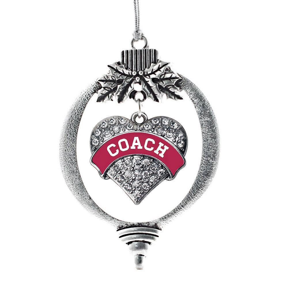 Silver Coach - Maroon and White Pave Heart Charm Holiday Ornament