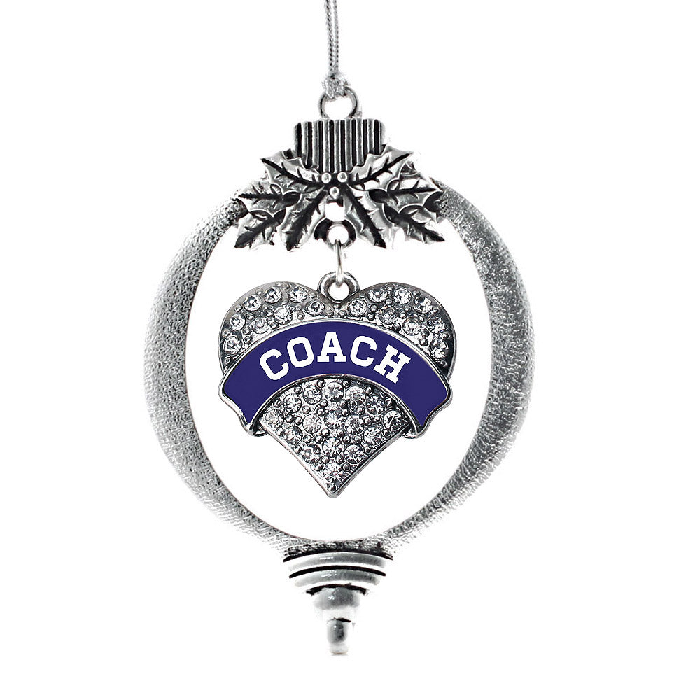 Silver Coach - Navy Blue and White Pave Heart Charm Holiday Ornament