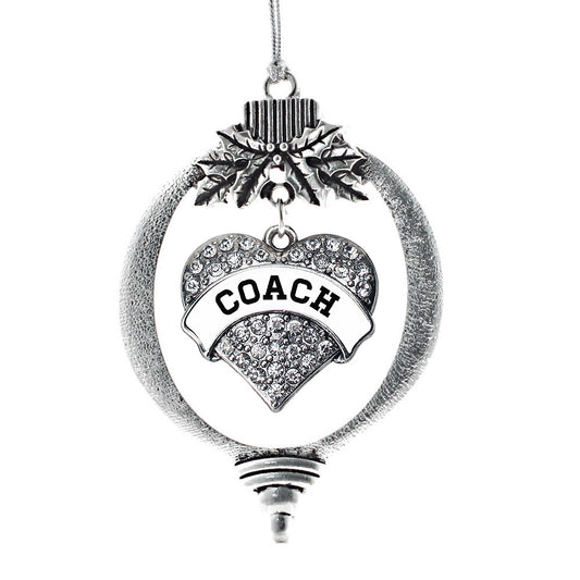 Silver Coach - White and Black Pave Heart Charm Holiday Ornament