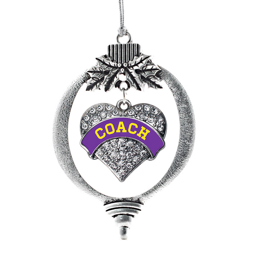 Silver Coach - Purple and Yellow Pave Heart Charm Holiday Ornament