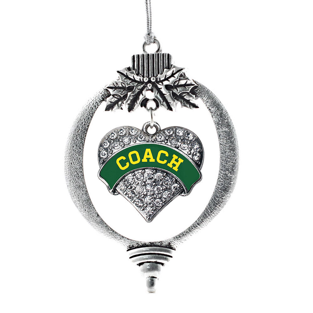 Silver Coach - Forest Green and Yellow Pave Heart Charm Holiday Ornament