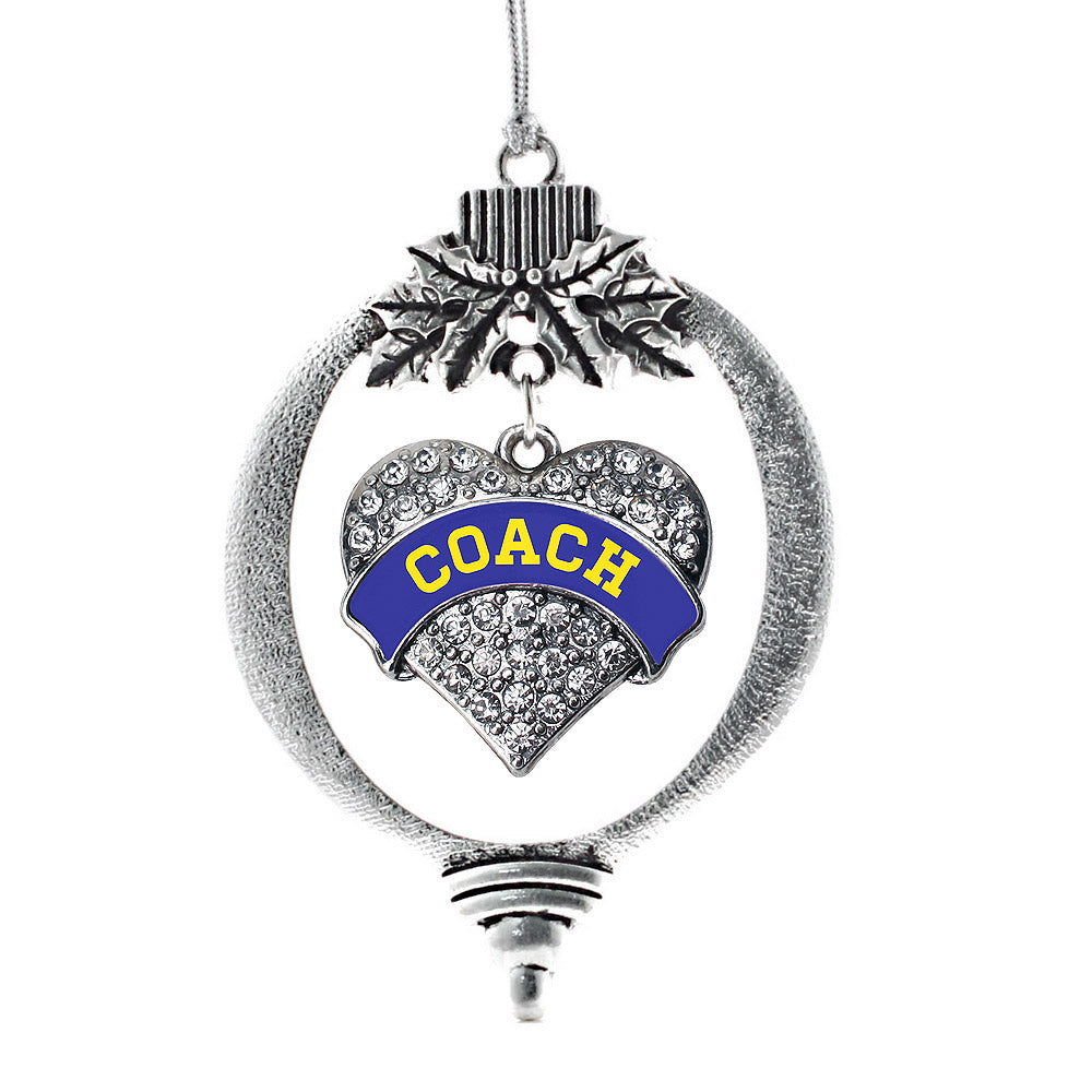 Silver Coach - Blue and Yellow Pave Heart Charm Holiday Ornament