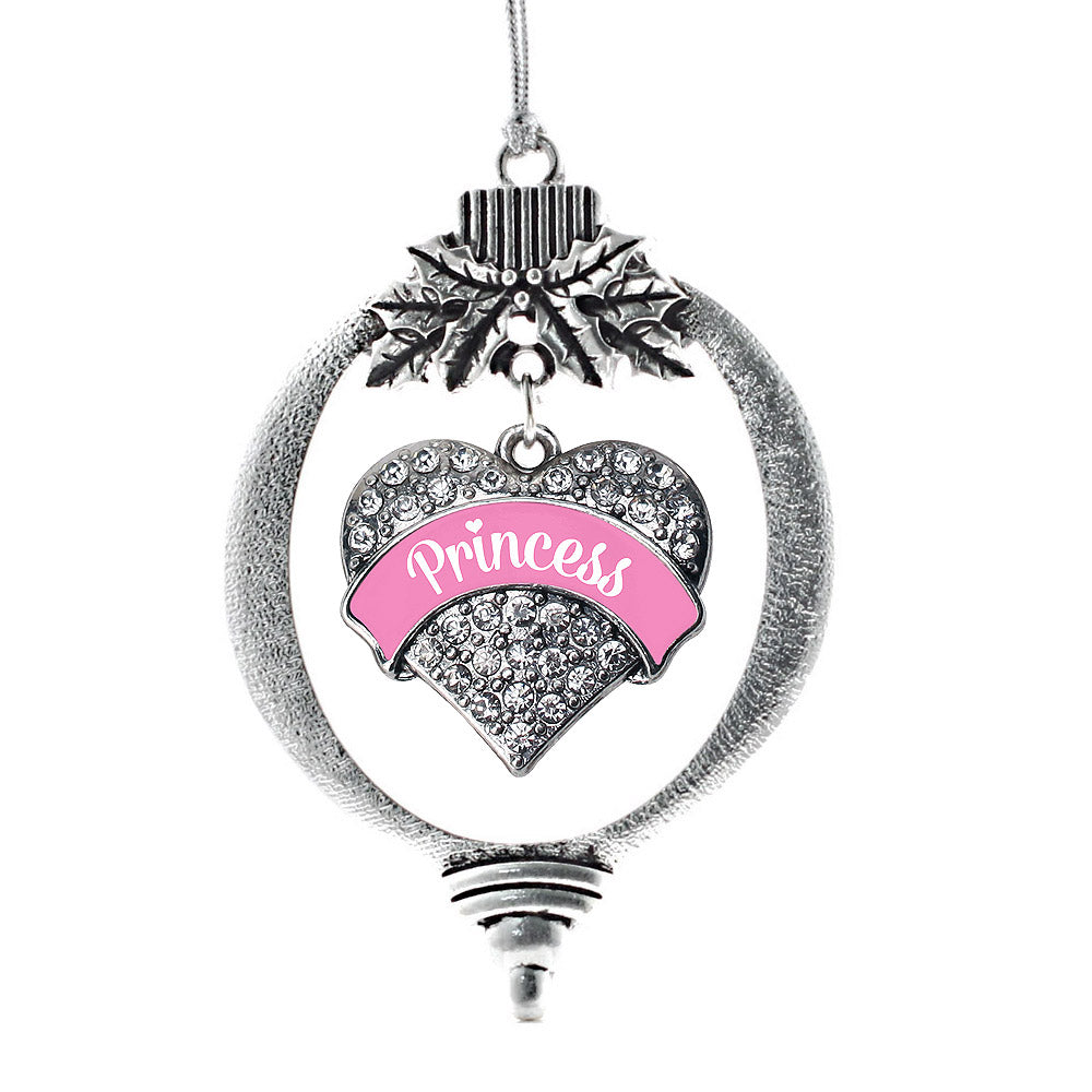 Silver Princess - Pink Pave Heart Charm Holiday Ornament
