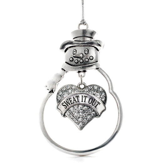 Silver Sweat It Out Pave Heart Charm Snowman Ornament