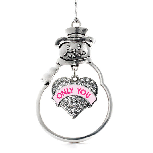 Silver Only You Pink Candy Pave Heart Charm Snowman Ornament