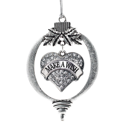 Silver Make a Wish Pave Heart Charm Holiday Ornament