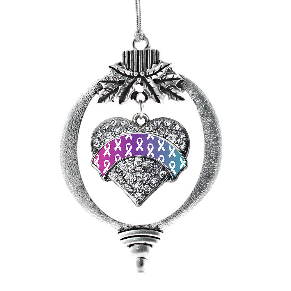 Silver Thyroid Ribbon Support Pave Heart Charm Holiday Ornament