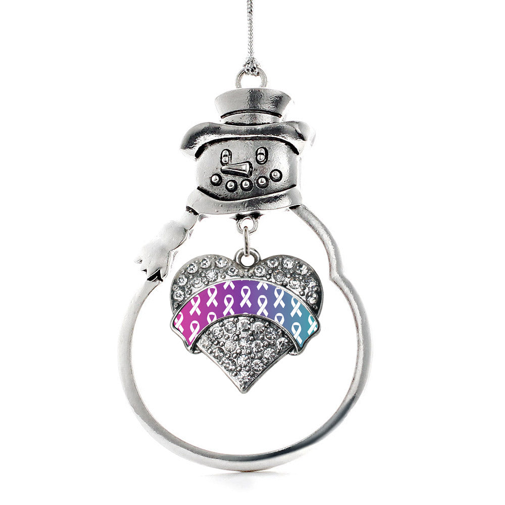 Silver Thyroid Ribbon Support Pave Heart Charm Snowman Ornament