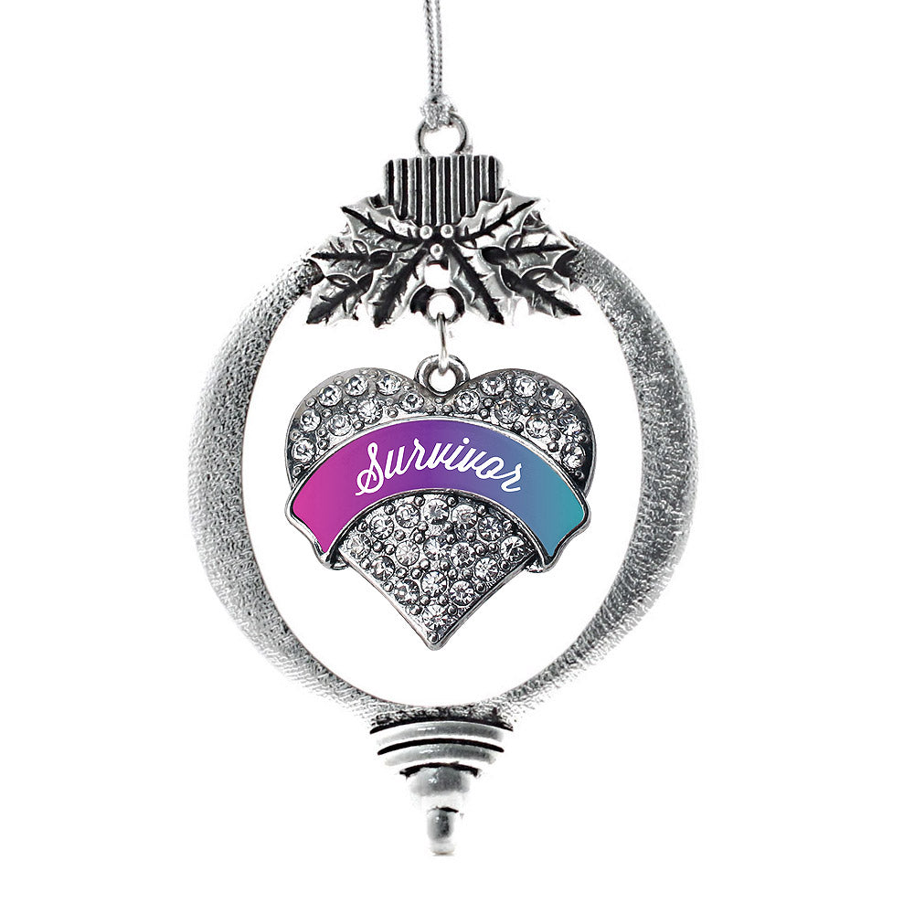 Silver Thyroid Survivor Pave Heart Charm Holiday Ornament