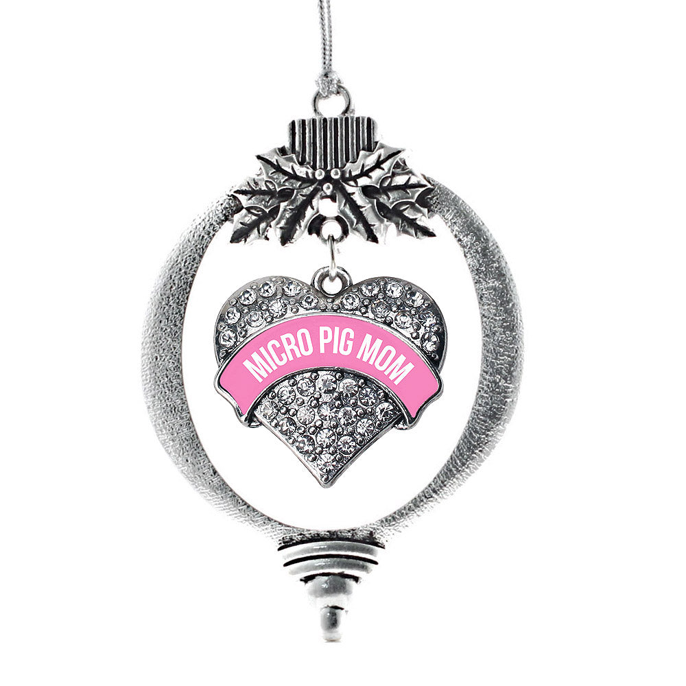 Silver Micro Pig Mom - Pink Pave Heart Charm Holiday Ornament