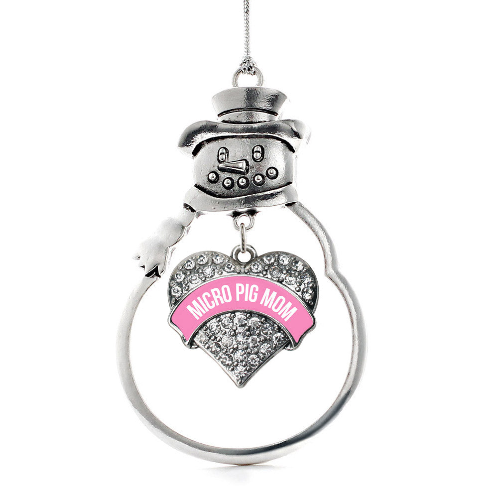 Silver Micro Pig Mom - Pink Pave Heart Charm Snowman Ornament