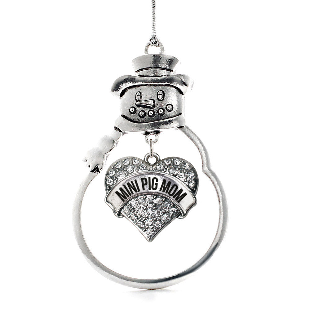 Silver Mini Pig Mom Pave Heart Charm Snowman Ornament