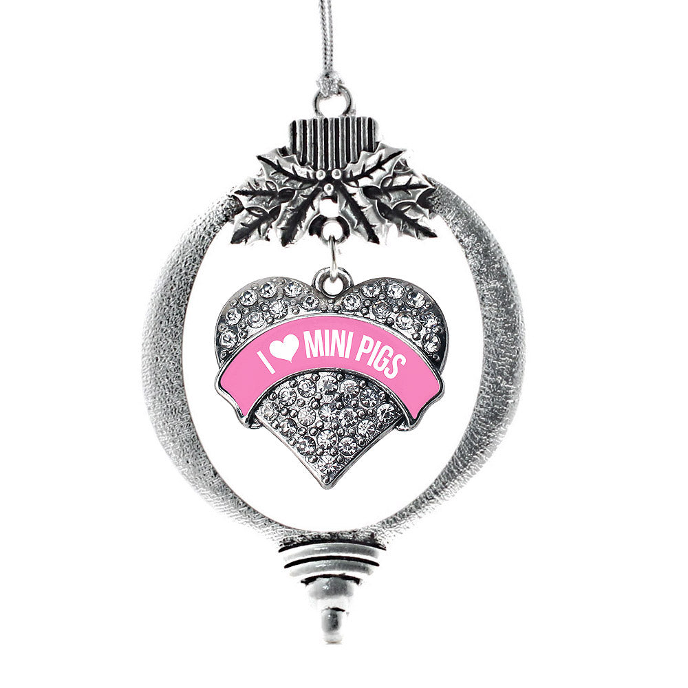 Silver I Love Mini Pigs - Pink Pave Heart Charm Holiday Ornament