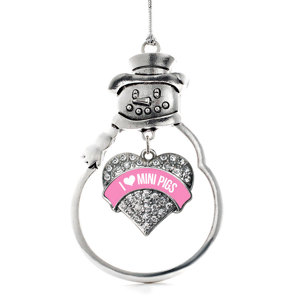 Silver I Love Mini Pigs - Pink Pave Heart Charm Snowman Ornament