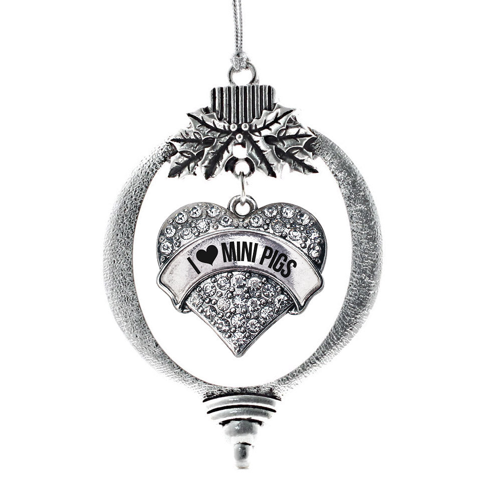 Silver I Love Mini Pigs Pave Heart Charm Holiday Ornament