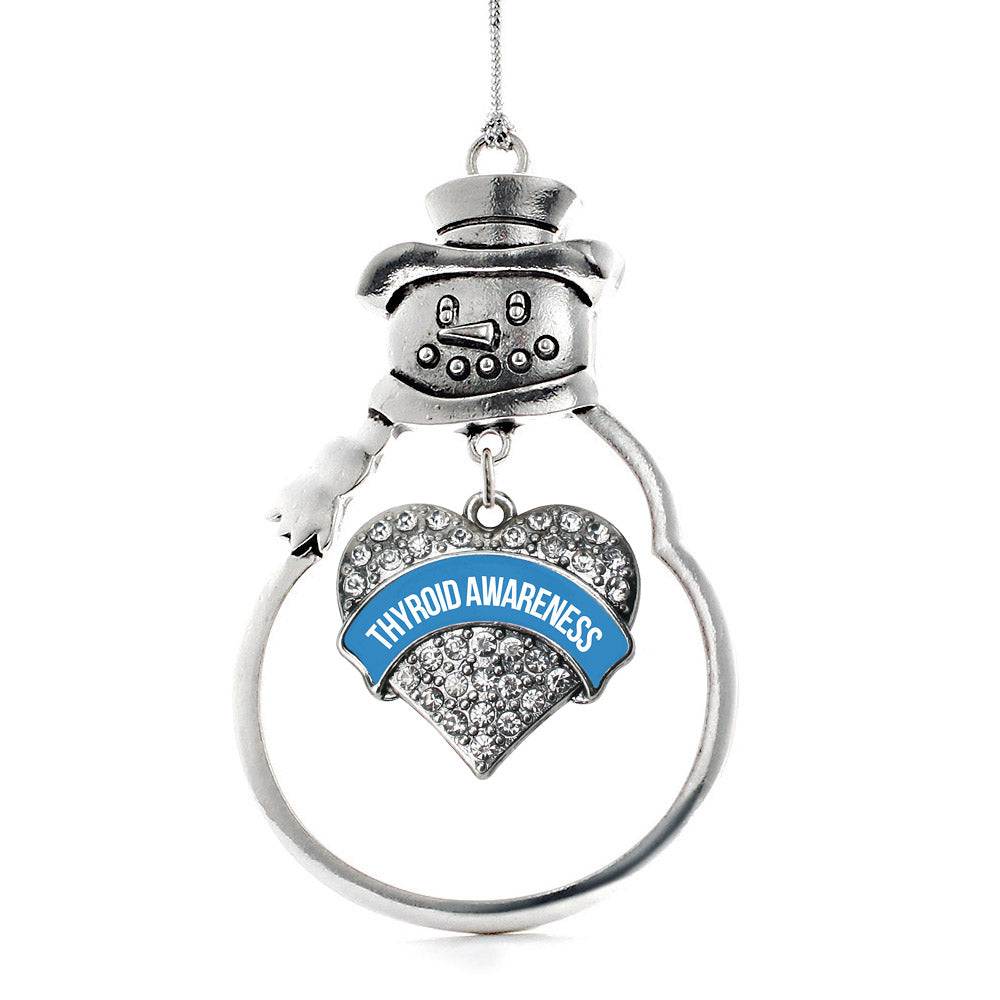 Silver Blue Thryoid Awareness Pave Heart Charm Snowman Ornament