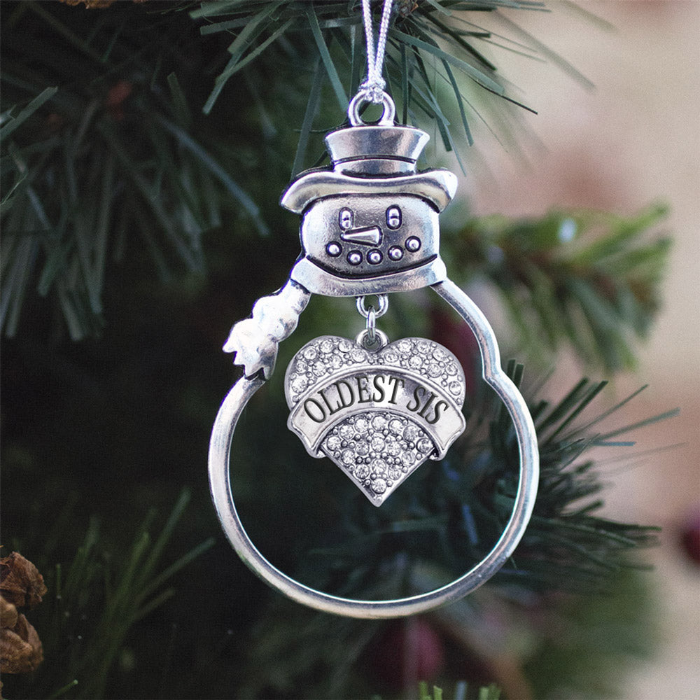 Silver Oldest Sis Pave Heart Charm Snowman Ornament