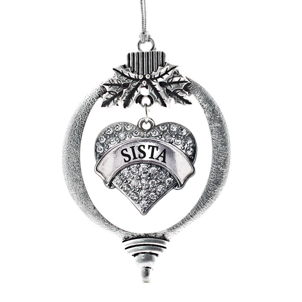 Silver Sista Pave Heart Charm Holiday Ornament
