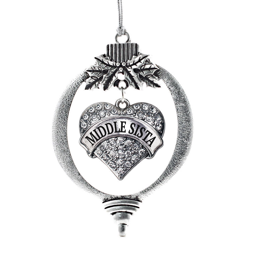 Silver Middle Sista Pave Heart Charm Holiday Ornament