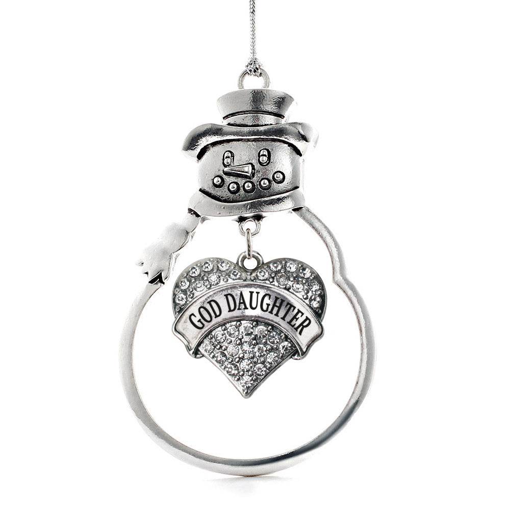 Silver God Daughter Pave Heart Charm Snowman Ornament