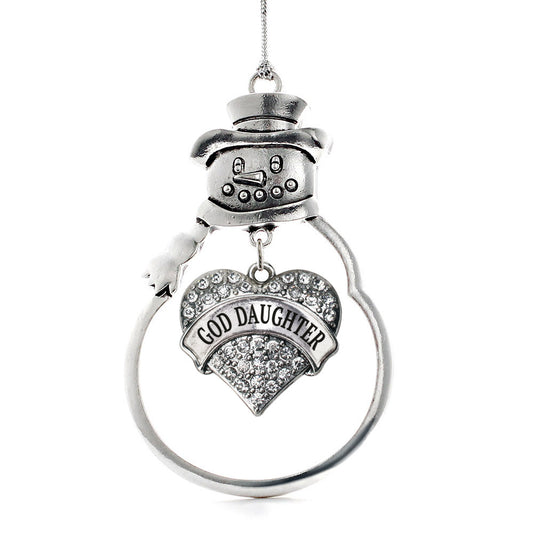Silver God Daughter Pave Heart Charm Snowman Ornament
