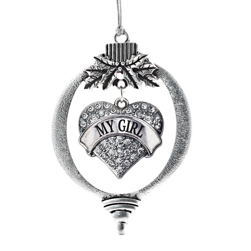 Silver My Girl Pave Heart Charm Holiday Ornament