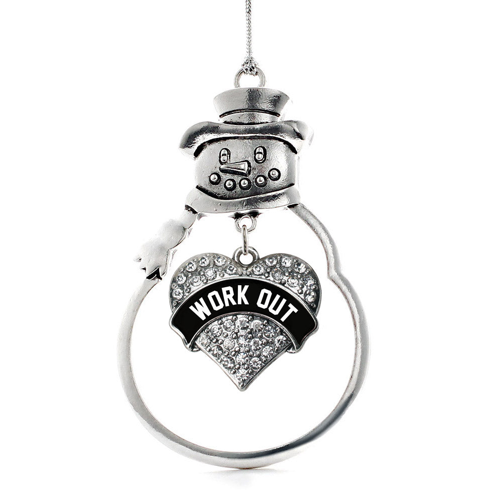 Silver Black and White Work Out Pave Heart Charm Snowman Ornament