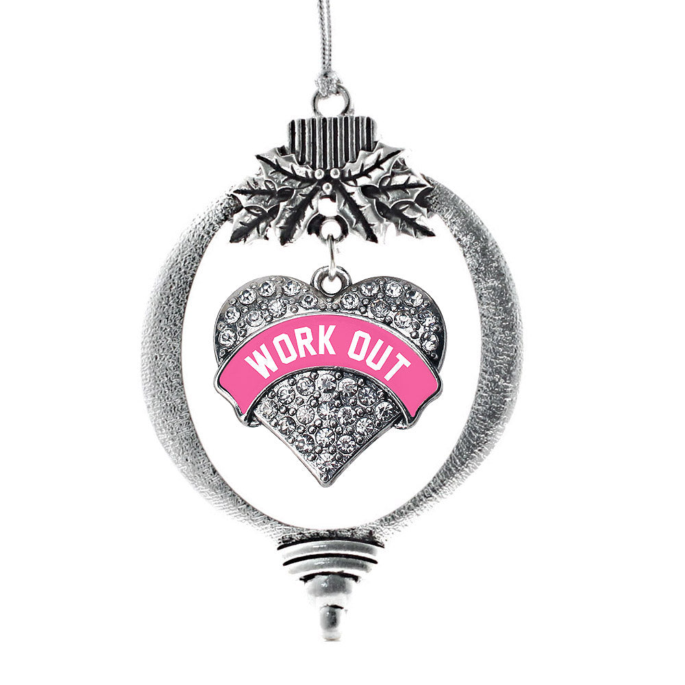 Silver Pink Work Out Pave Heart Charm Holiday Ornament