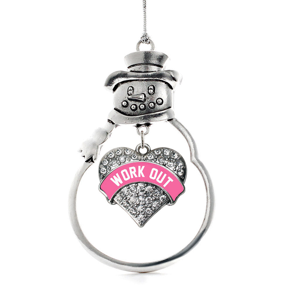 Silver Pink Work Out Pave Heart Charm Snowman Ornament