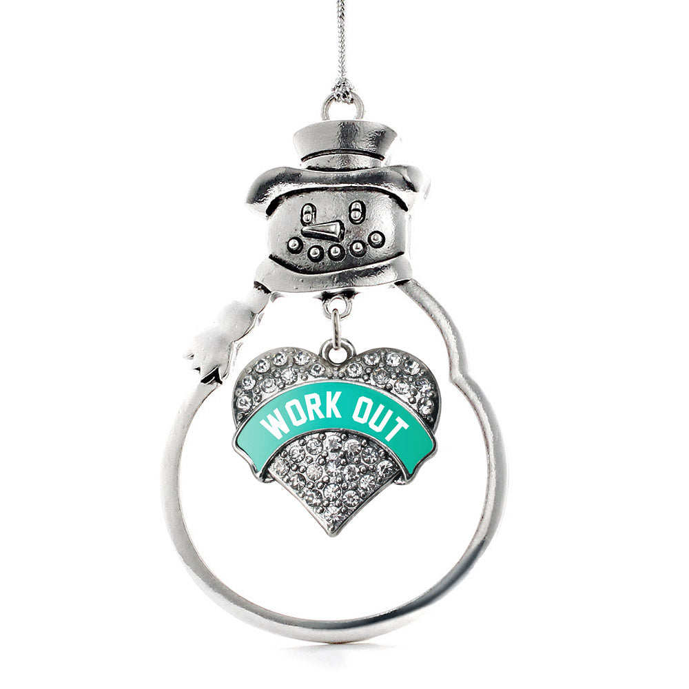 Silver Teal Work Out Pave Heart Charm Snowman Ornament