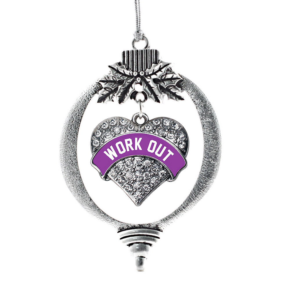 Silver Purple Work Out Pave Heart Charm Holiday Ornament