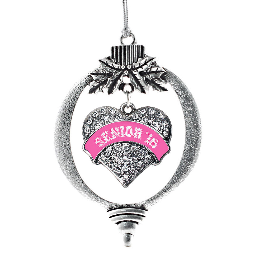 Silver Pink Senior 2016 Pave Heart Charm Holiday Ornament