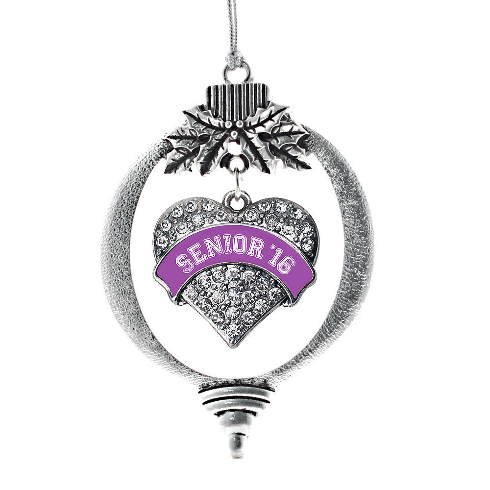 Silver Purple Senior 2016 Pave Heart Charm Holiday Ornament