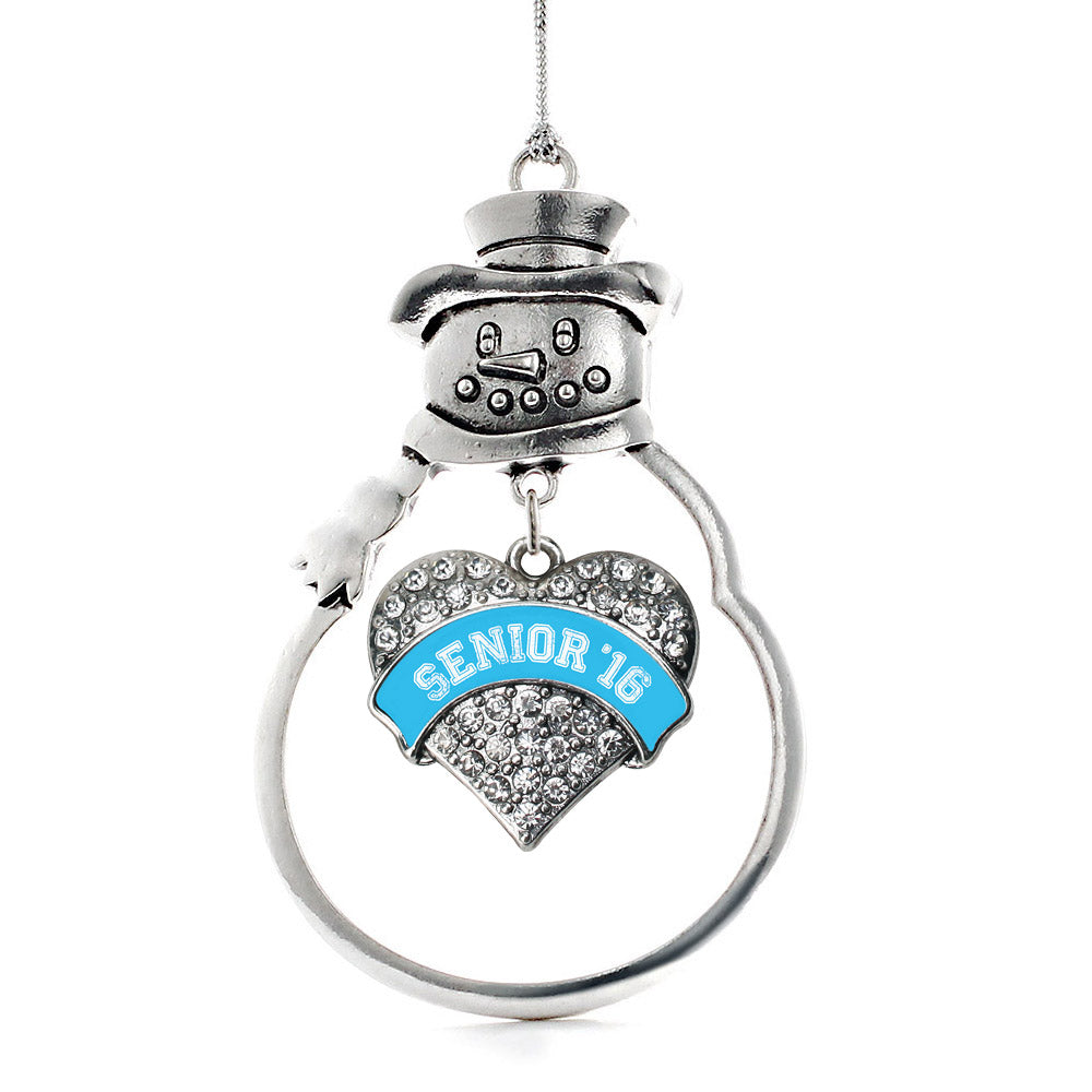 Silver Blue Senior 2016 Pave Heart Charm Snowman Ornament